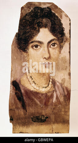 bildenden Künste, Ägypten, späte Jahre, Mumienporträt aus einer Frau, Fayum, Römerzeit, Lack, lackiert, ca. 160 n. Chr. Stockfoto