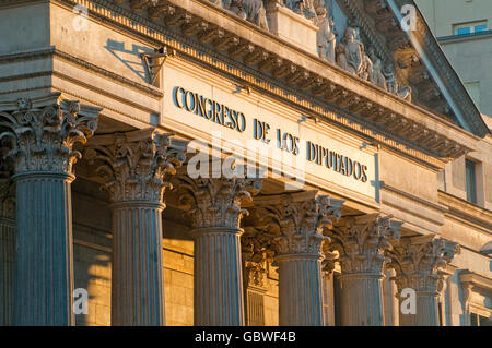 Detail der Congreso de Los Diputados Fassade. Madrid, Spanien. Stockfoto