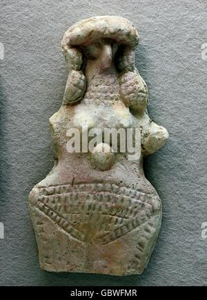 Bildende Kunst, Mesopotamien, Sumer, weibliche Figur, Larsa, 1. Hälfte des 2. Jahrtausend BC, Terrakotta, 10 Zentimeter hoch, Irak, Baghdad Museum, Stockfoto