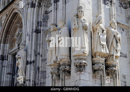 Skulpturen, Rathausturm, historische Rathaus, Köln, Koeln, Rheinland, Nordrhein-Westfalen, Deutschland / Köln Stockfoto