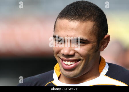 Südafrikas Bryan Habana lächelt während des Captains Run im Kings Park Durban, Südafrika. Stockfoto