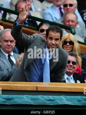 Tennis - Wimbledon Championships 2009 - Tag dreizehn - The All England Lawn Tennis and Croquet Club. Pete Sampras, Fomer-Tennisspieler bei den Wimbledon Championships im All England Lawn Tennis and Croquet Club, Wimbledon, London. Stockfoto