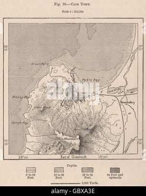 Cape Town. Südafrika. Kap-Kolonie, 1885 Antike Landkarte Stockfoto