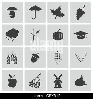 Vektor schwarz Herbst Icons set Stock Vektor