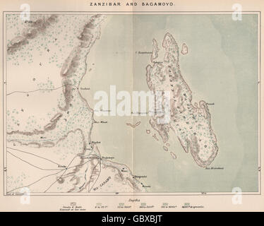 Sansibar und Bagamoyo. Tansania. Deutsch-Ostafrika 1885 Antike Landkarte Stockfoto