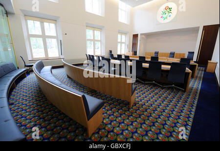 Der Gerichtssaal im neuen Obersten Gerichtshof des Vereinigten Königreichs auf dem Parliament Square in London. Stockfoto