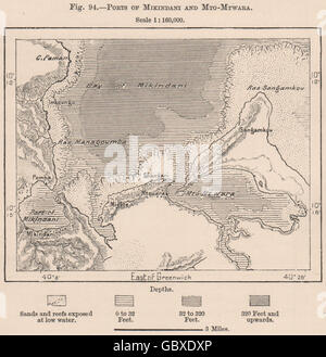Häfen von Mikindani und Mto-Mtwara. Tansania. Deutsch-Ostafrika 1885 alte Karte Stockfoto