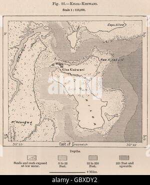 Kilwa Kisiwani. Tansania. Deutsch-Ostafrika 1885 Antike Landkarte Stockfoto