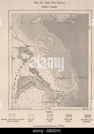 Kilwa Kivinje & Kilwa Kisiwani Insel. Tansania. Deutsch-Ostafrika 1885 Karte Stockfoto