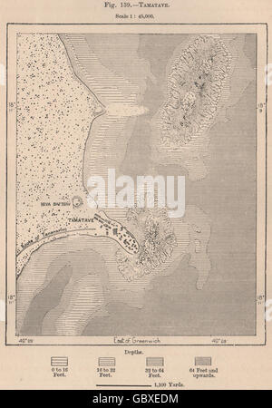 Tamatave (Toamasina). Madagaskar, 1885 Antike Landkarte Stockfoto