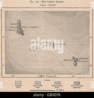 Die Komoren. Komoren. East African Islands, 1885 Antike Landkarte Stockfoto