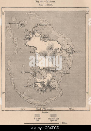 Mayotte. Komoren. East African Islands, 1885 Antike Landkarte Stockfoto