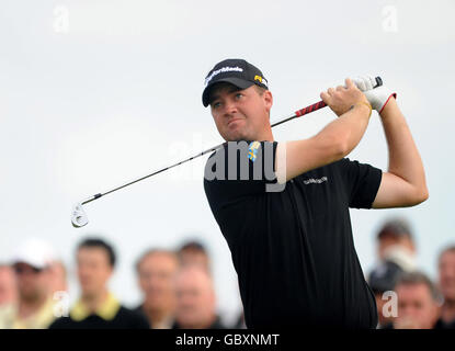 Golf - The Open Championship 2009 - Round One - Turnberry Golf Club. Der Schwede Peter Hanson ist beim ersten Lauf der Open Championship 2009 im Turnberry Golf Club, Ayrshire, der erste Abschlag. Stockfoto