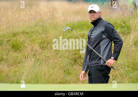 Lucas Glover in Aktion am zweiten Tag der Open Championship im Turnberry Golf Club. Stockfoto