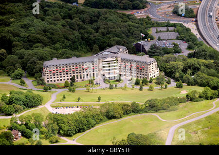 Golf - The Celtic Manor Resort - Luftaussichten. Luftaufnahme des Celtic Manor Resort Hotels Stockfoto