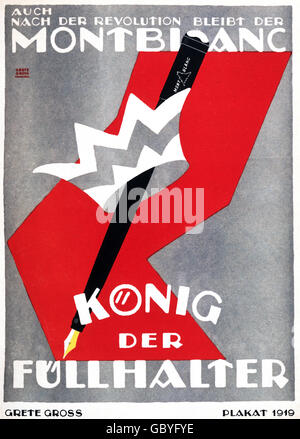 Werbung, Haushaltsgeräte / Haushaltswaren, Werbeplakat für Montblanc Füllfederhalter, Design: Grete Gross, Druck: Jagdmann & Bohm, Hamburg, 1919, Additional-Rights-Clearences-not available Stockfoto