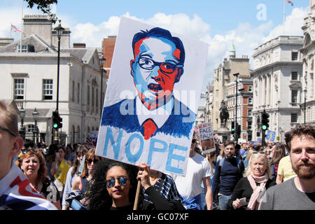 'Michael Gove Nope' Poster und Rest Demonstranten am Anti Brexit März für Europa am 2. Juli 2016 in London, England, 23. Juni 2016 KATHY DEWITT