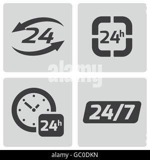 Vektor-Icons schwarz 24 Stunden eingestellt Stock Vektor