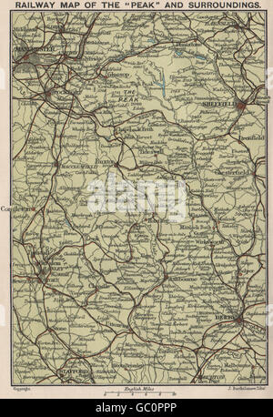 PEAK DISTRICT. Peak & Ansätze Eisenbahnkarte Derby Sheffield Manchester 1903 Stockfoto