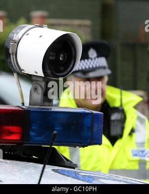 Strathclyde Polizei ANPR Kameras auf einem Verkehrspolizei Auto draußen Gefängnis Greenock Stockfoto