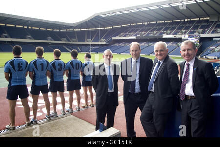 Veranstaltung Stuart Turner aus Schottland, Chief Executive Gordon McKie und Jim Mather, Mitglied des MSP, während der Pressekonferenz in Murrayfield, Edinburgh. Stockfoto