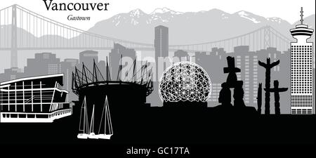 Vektor-Illustration auf die Skyline von Vancouver, British Columbia, Kanada Stock Vektor