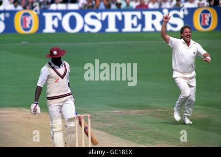 Englands Ian Botham feiert heute (Samstag), dass Richardson beim fünften Test im Oval gefangen wurde. Stockfoto