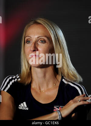 Leichtathletik - IAAF Leichtathletik-Weltmeisterschaften - Tag sechs - Berlin 2009 - Olympiastadion. Die britische Paula Radcliffe während einer Pressekonferenz während der IAAF-Weltmeisterschaft im Olympiastadion, Berlin. Stockfoto