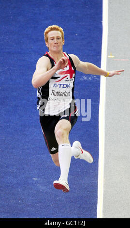 Der Großbritanniens Greg Rutherford bei den Finals des Men's Long Jump bei den IAAF Weltmeisterschaften im Olympiastadion, Berlin. Stockfoto