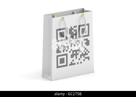 Einkaufstasche mit qr-Code, 3D-Rendering isolierten auf weißen Hintergrund Stockfoto