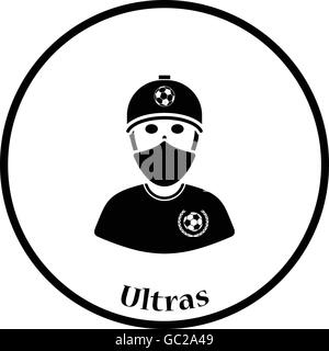 Fußball-Fan mit überdachten Fläche von Schal-Symbol. Dünnen Kreis Design. Vektor-Illustration. Stock Vektor