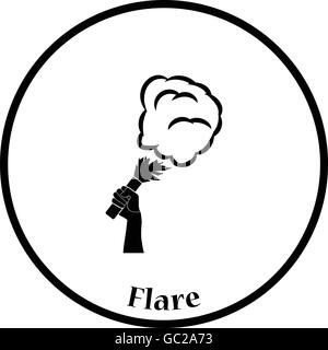 Fußball Fans Hand Betrieb verbrannt Fackel mit Rauch-Symbol. Dünnen Kreis Design. Vektor-Illustration. Stock Vektor