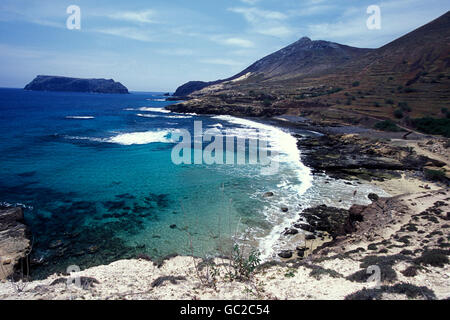 der Küste auf der Insel Porto Santo ot die Madeira Inseln im Atlantischen Ozean von Portugal. Stockfoto