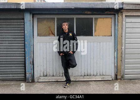 Ian Brown Porträtsitzung - London. Porträt des Sängers Ian Brown im Westen Londons. Stockfoto