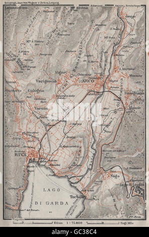 ARCO & RIVA DEL GARDA Umgebung. Trento, Italien Italia. Bolognano Mappa, 1923 Stockfoto
