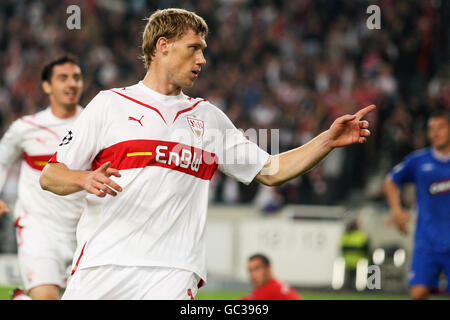 Fußball - UEFA Champions League - Gruppe G - VfB Stuttgart / Rangers - Mercedes-Benz Arena. Der Stuttgarter Pavel Pogrebnyak feiert das Tor zum Auftakt Stockfoto