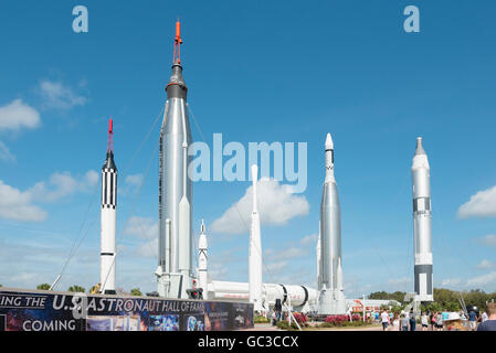 Rocket Garden am Kennedy Space Center, NASA-Raumstation, Cape Canaveral, Florida, USA Stockfoto