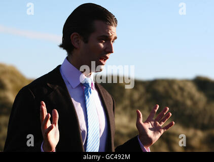 Donald Trump Jnr auf dem Menie Estate als der Bau auf US-Immobilien-Tycoon Donald Trumps umstrittenes Luxus-Golf-Resort beginnt. Stockfoto