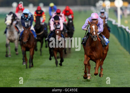 Benozzo Gozzoli (r) unter Nicky Mackay kommt nach Hause Gewinnen Sie die Hallgarten Druitt Wine Handicap-Einsätze Stockfoto