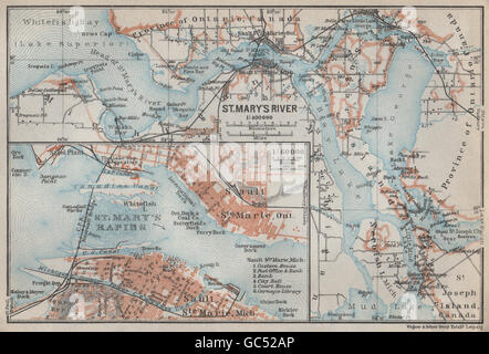 ST. MARYS RIVER/STROMSCHNELLEN. Sault Ste Marie Stadtplan. Michigan/Ontario, 1909-Karte Stockfoto