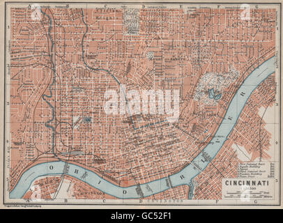 CINCINNATI antiken Stadt Stadtplan. Ohio. BAEDEKER, 1909 Antike Landkarte Stockfoto