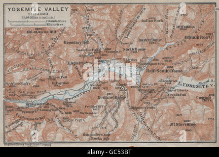 YOSEMITE VALLEY, Kalifornien. Topo-Karte. BAEDEKER, 1909 Stockfoto