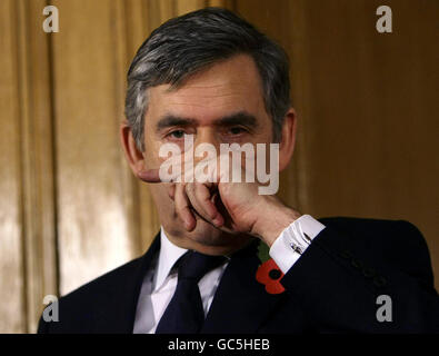 Gordon Brown monatlichen Pressekonferenz Stockfoto