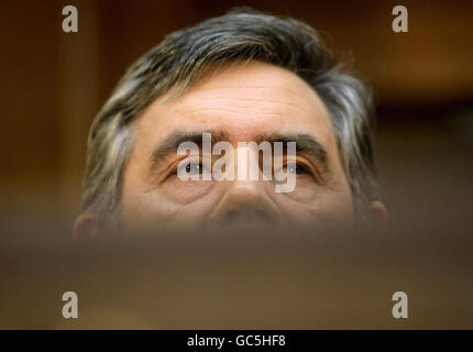 Gordon Brown monatlichen Pressekonferenz Stockfoto