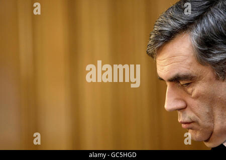 Gordon Brown monatlichen Pressekonferenz Stockfoto