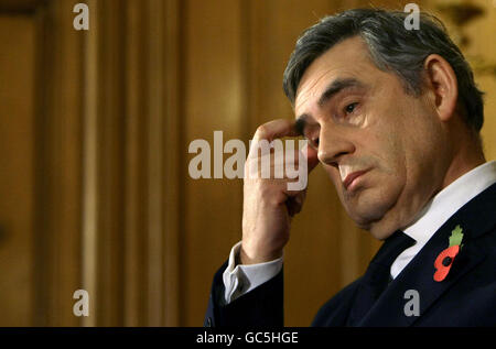Gordon Brown monatlichen Pressekonferenz Stockfoto
