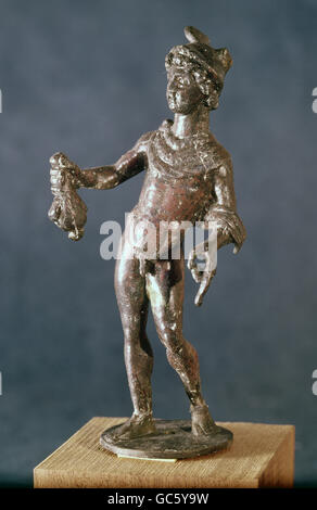 Bildende Kunst, antike, Römisches Reich, Skulptur, Statue des Gottes Merkur, Bronze, Augsburg, 2. Jh. n. Chr., Römisches Museum, Augsburg, Stockfoto