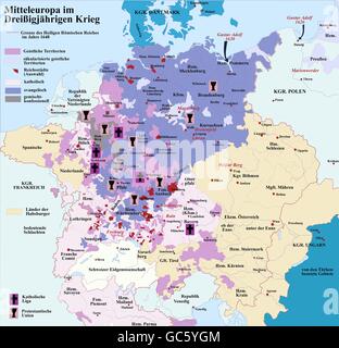 Kartographie, historische Karten, Neuzeit, Mitteleuropa und der Dreißigjährige Krieg 1618 - 1648, Zusatzrechte-Clearences-nicht vorhanden Stockfoto