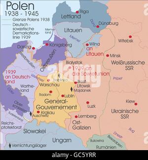 Kartographie, historische Landkarten, Neuzeit, Polen, 1938 - 1945, Zusatzrechte-Clearences-not available Stockfoto