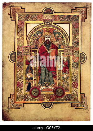 Literatur, Bücher, Buch von Kells, 7.-9. Jahrhundert, Miniatur, Startseite, als thronenden Christus, Trinity College, Dublin, Stockfoto